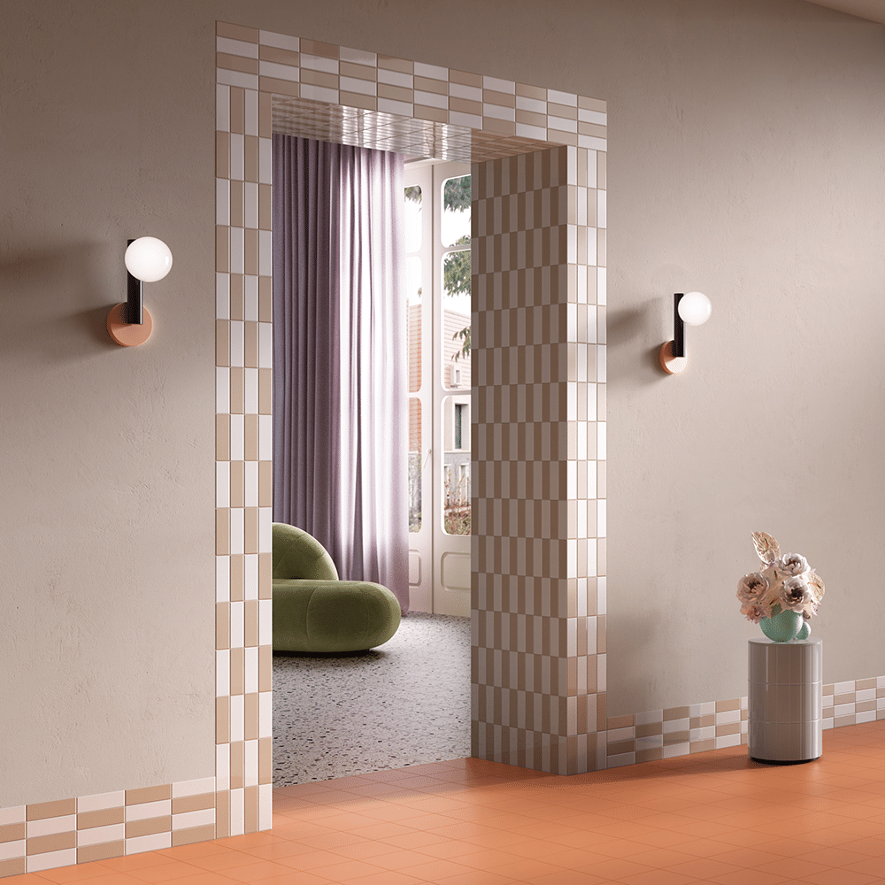 Block vægflisen i farverne Sabbia og Bianco