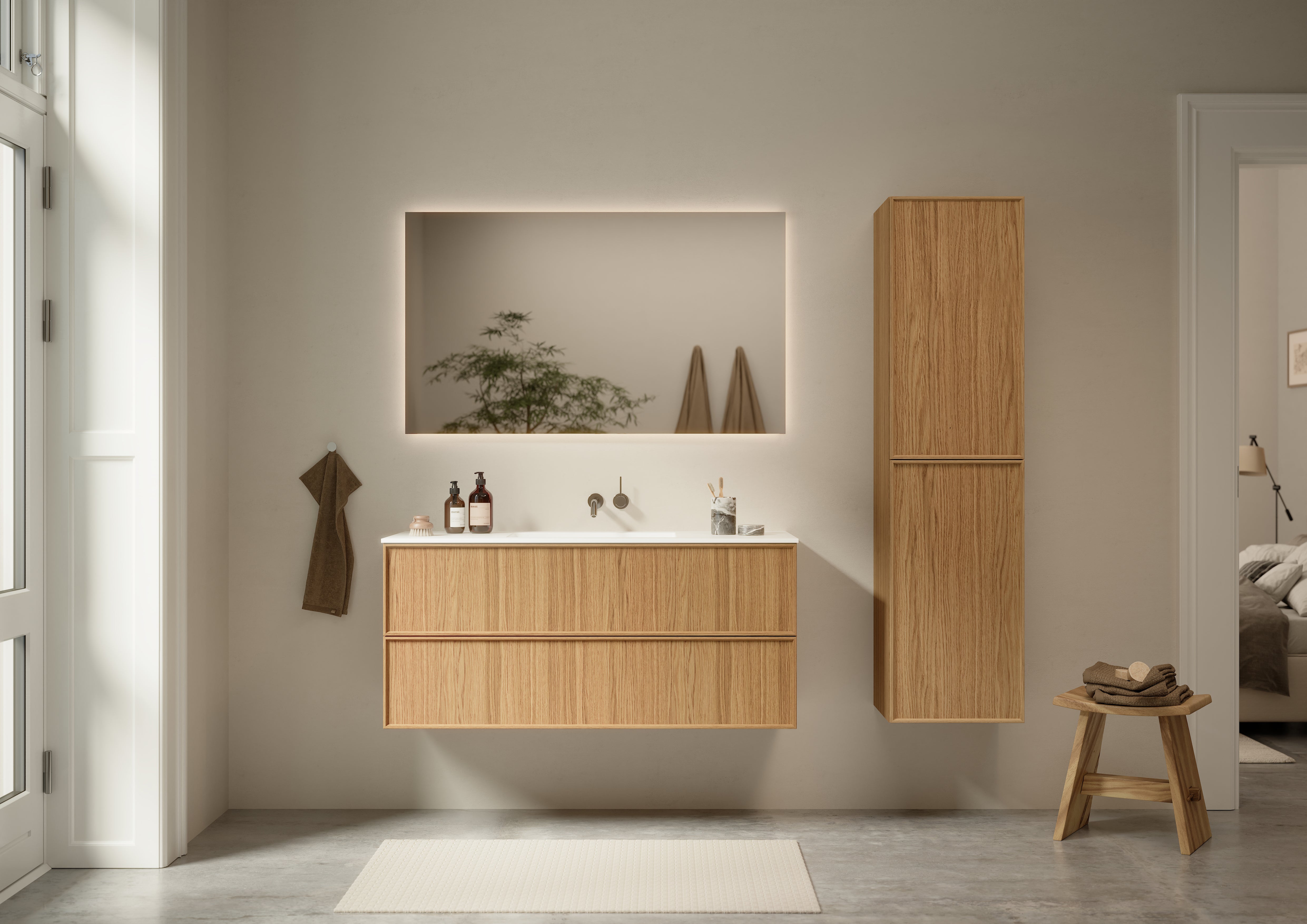 Shaker Badmøbel i Eg, 120 cm - Vask Center