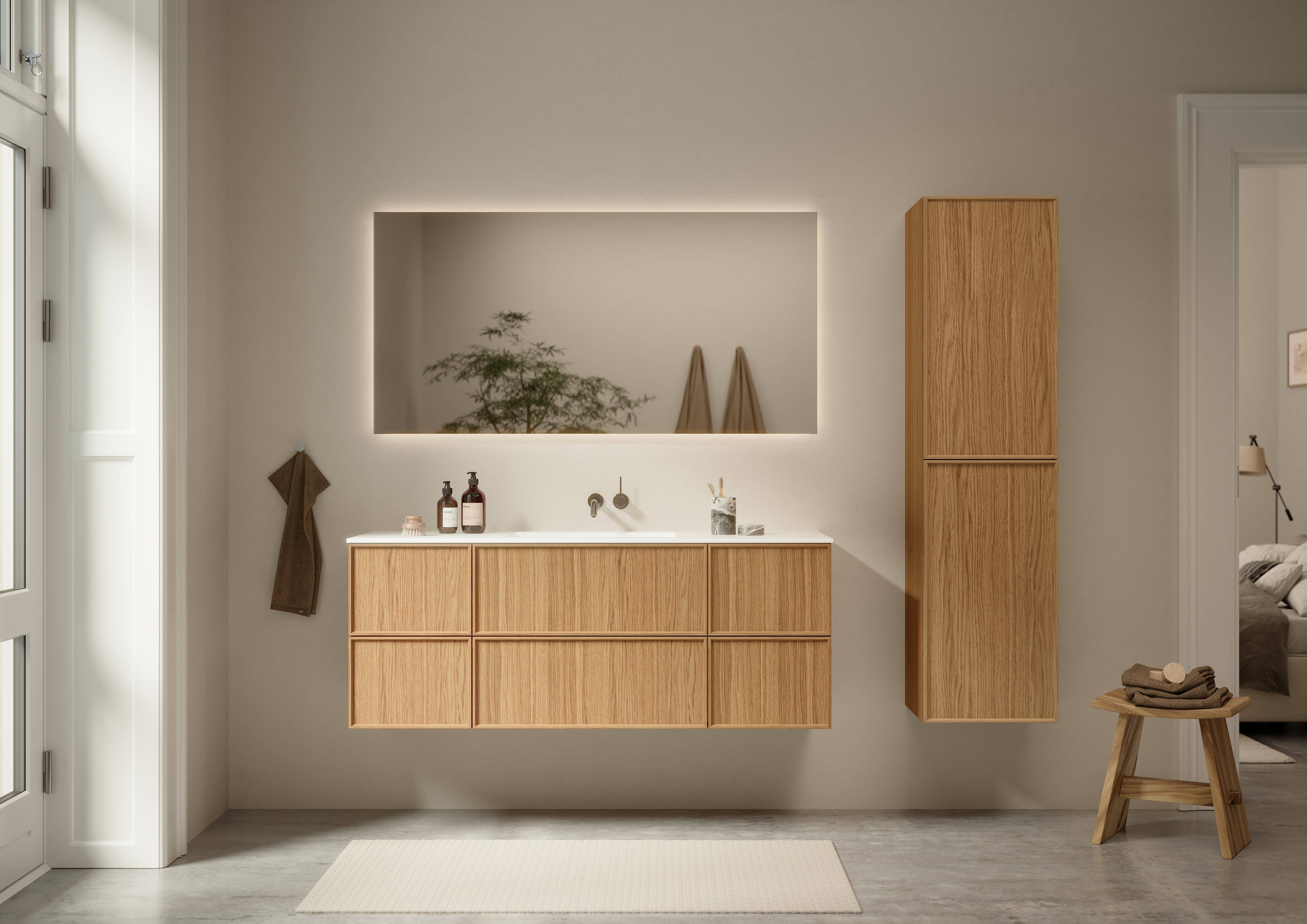 Shaker Badmøbel i Eg, 140 cm - Vask Center