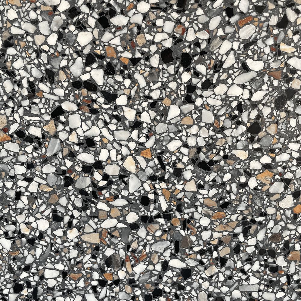 Terrazzo 1840 med gråt, mørkt og varmt mix Sokkelkant