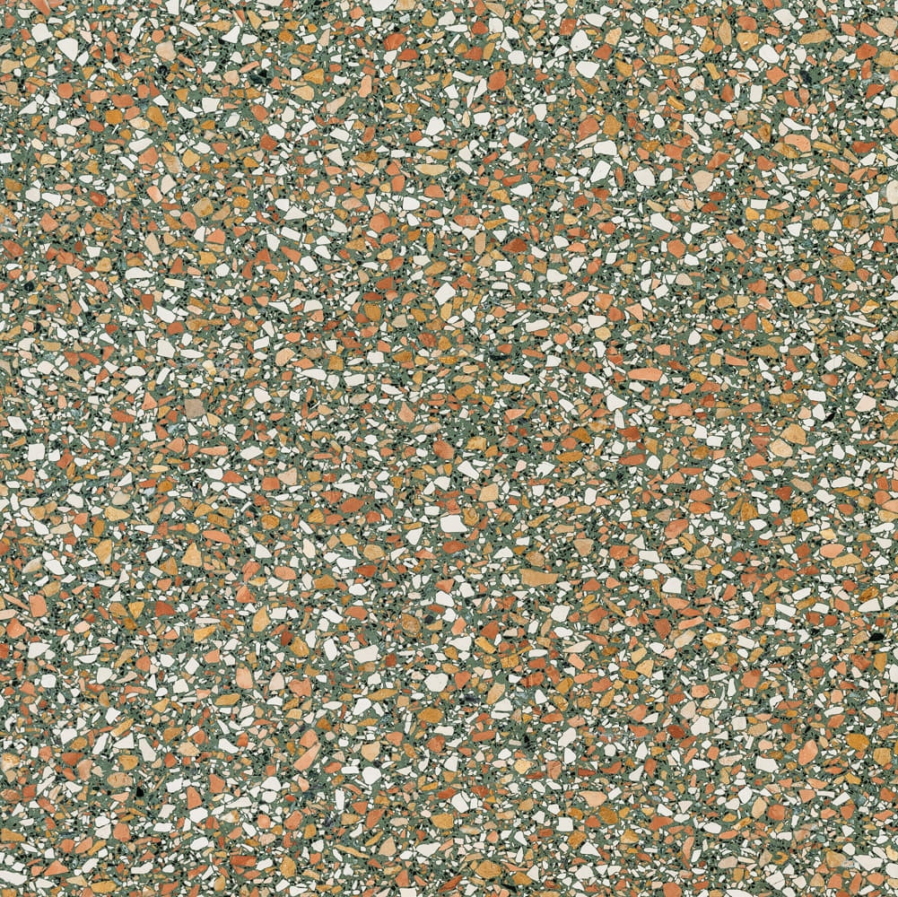 Terrazzo Classico 3.S med grønt, hvidt og orange mix Sokkelkant