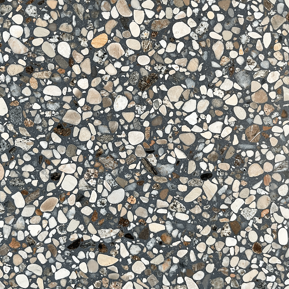 Terrazzo 9020 med gråligt og naturfarvet mix