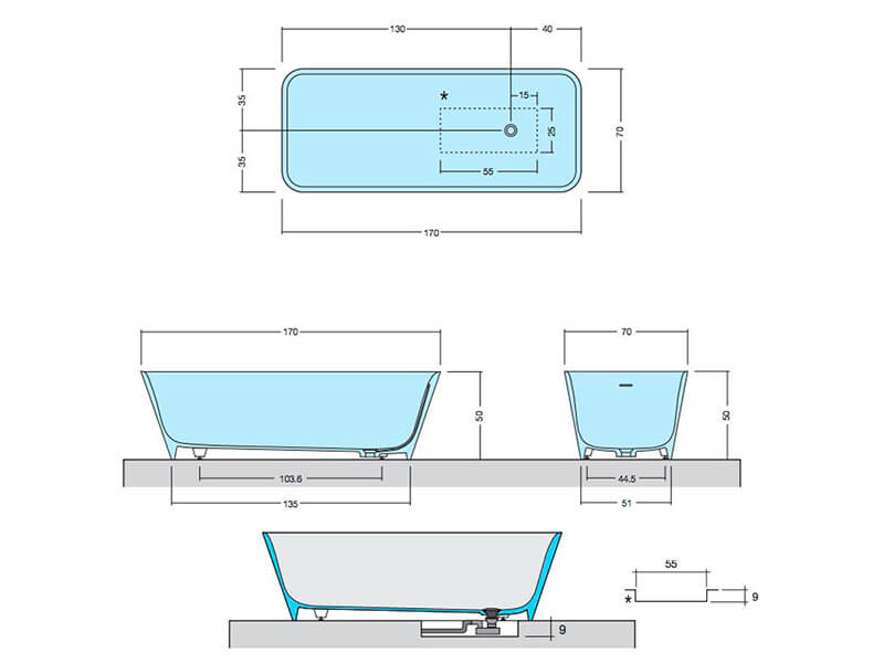 Abruzzo – Fritstående Badekar - 170×70