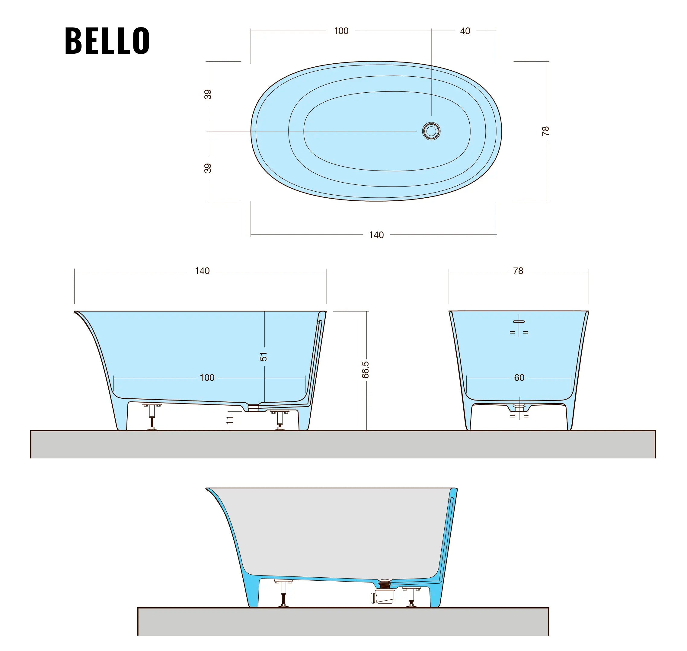Bello - Fritstående badekar - 140×78