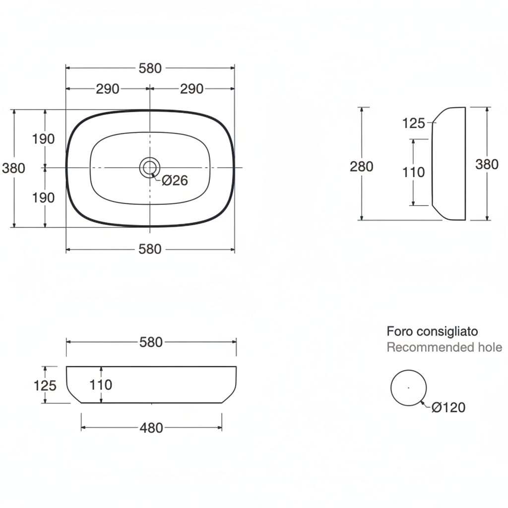 LAGUNA06 bordstående vask – L: 58 cm