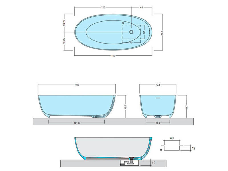Lazio XL – Fritstående Badekar - 169×79,5