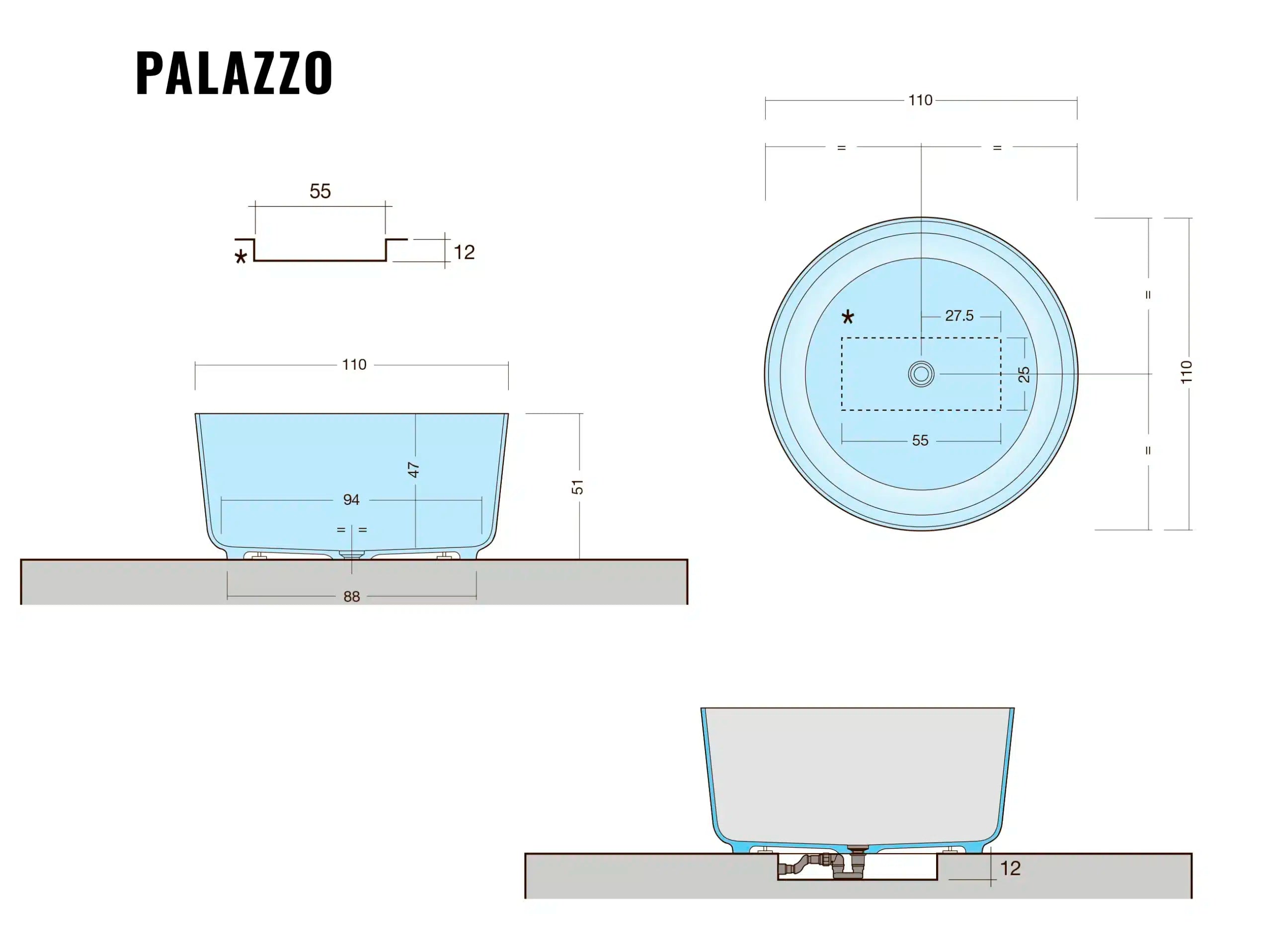 Palazzo - Fritstående badekar - 110×110