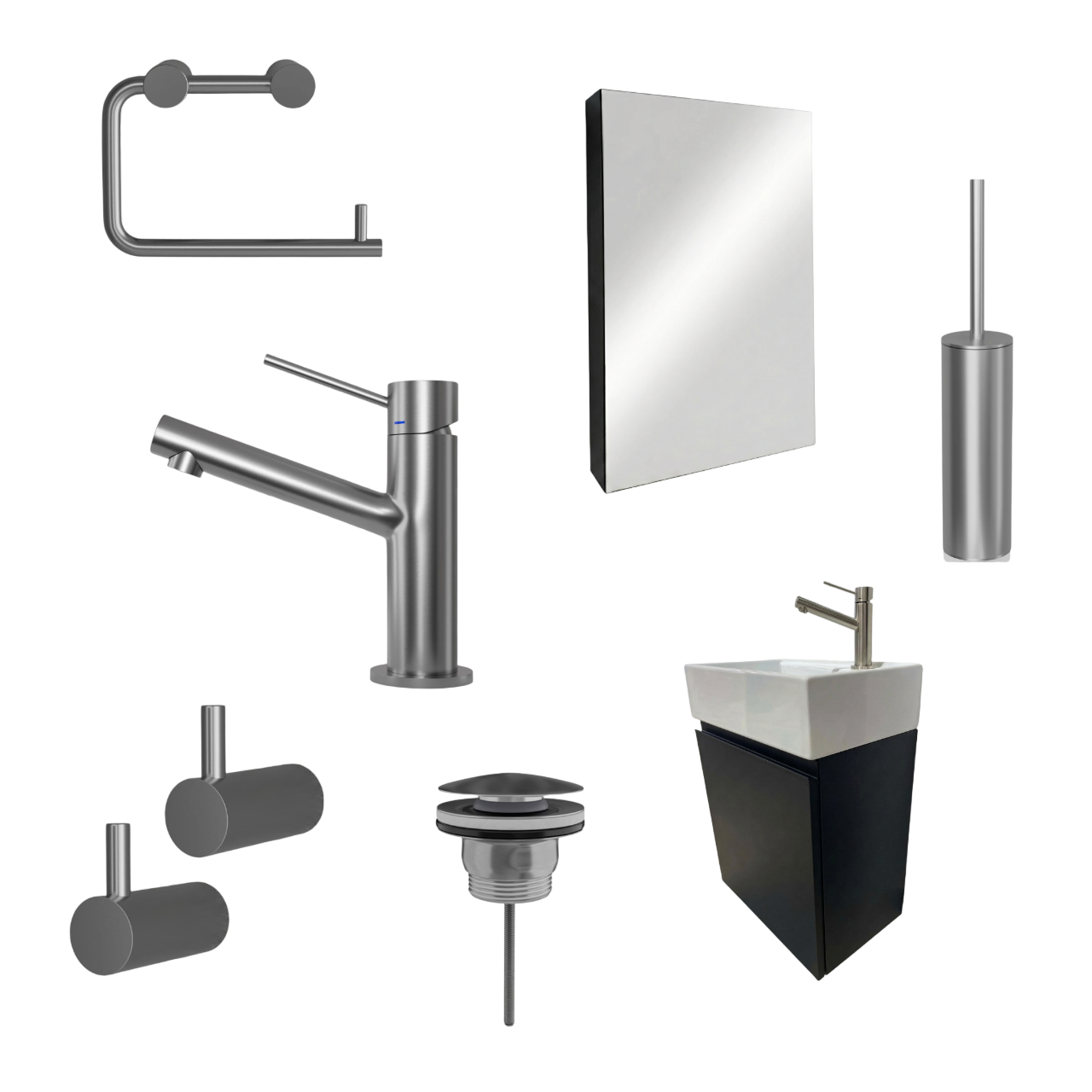 Milano Nero 45 cm Badeværelsespakke – Badmøbel, Spejlskab & Scandtap