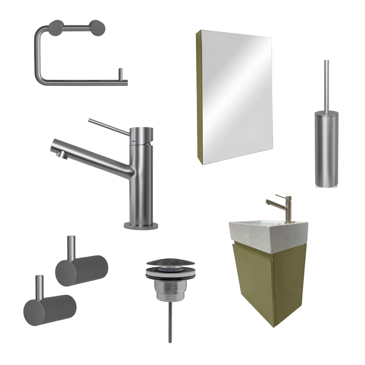 Milano Verde Canna 45 cm Badeværelsespakke – Badmøbel, Spejlskab & Scandtap