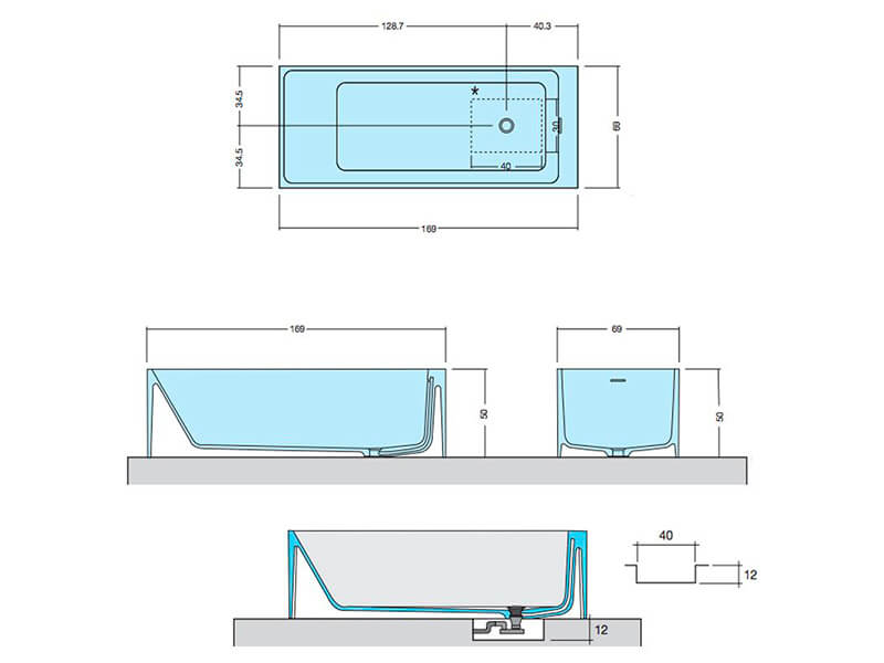 Piemonte – Fritstående Badekar - 169×69