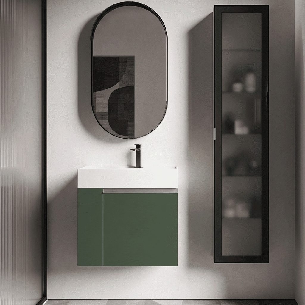 Milano 60 cm Verde Muschio - J-Greb Børstet Stål - Med Opbevaringsrum