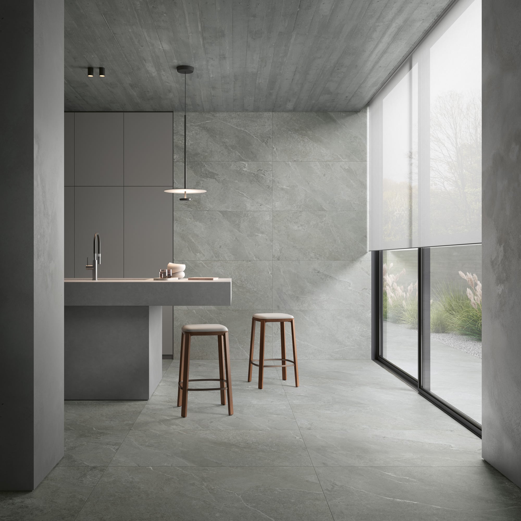 Trust fliseserie til gulv og væg i naturstenslook. Eksklusiv flise til køkken, badeværelse eller stue.