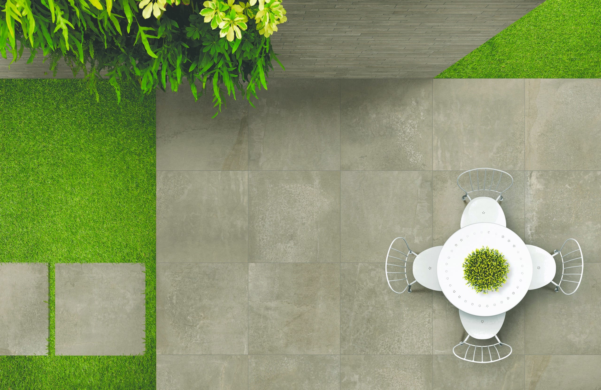 keramisk haveflise i taupe betonlook