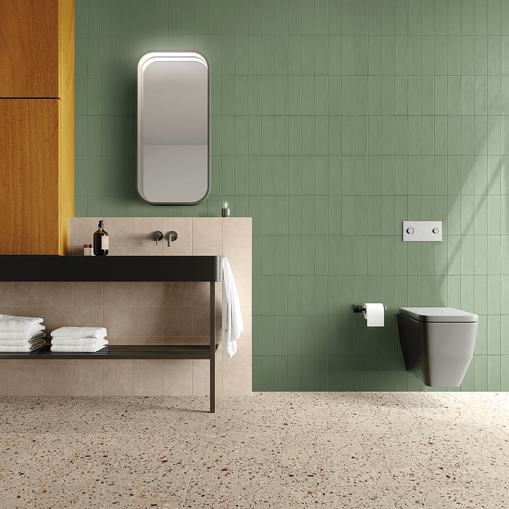 Andy flisen i farven Beige med Plain og Terrazzo overflade
