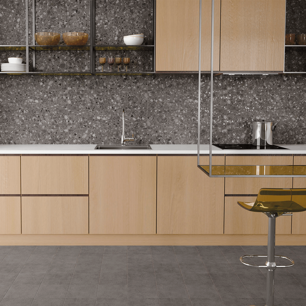 Andy flisen i farven Anthracite med Plain og Terrazzo overflade