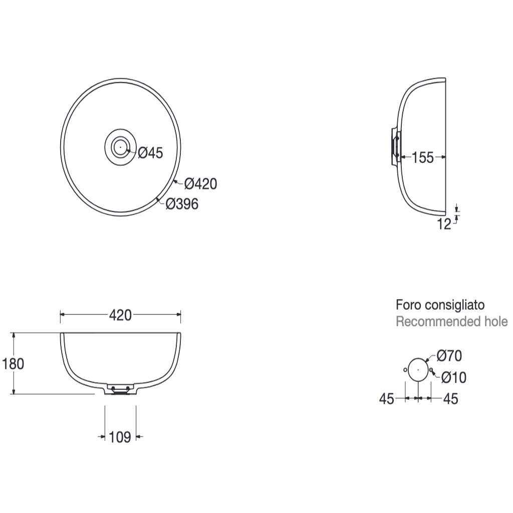 Bacinella bordstående vask – Ø: 42 cm