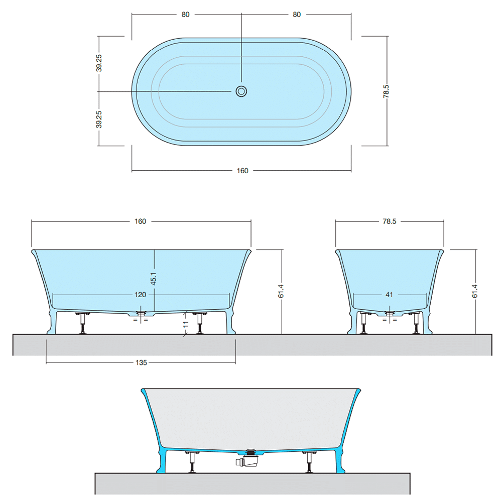 Mål på Firenze fritstående badekar