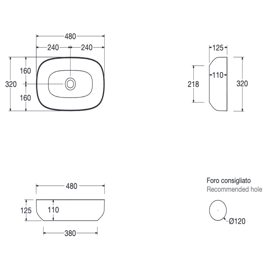 LAGUNA05 bordstående vask – L: 48 cm