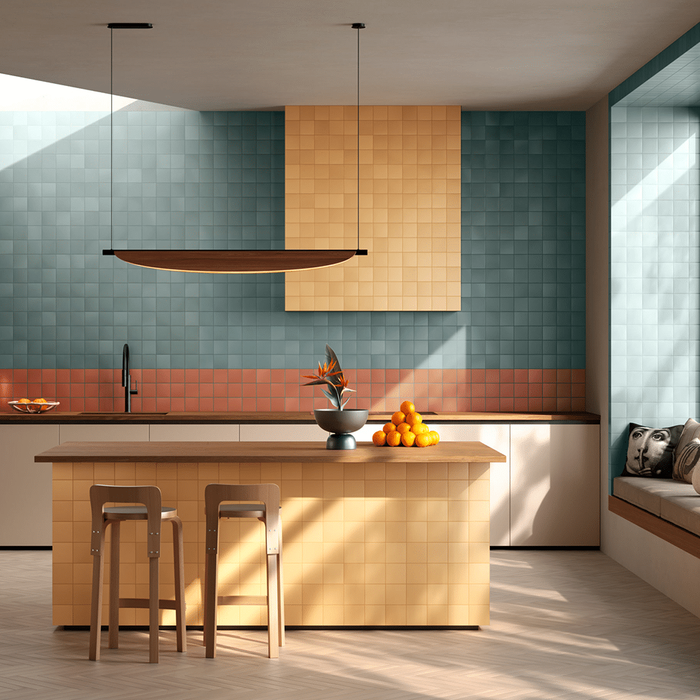 Piggo flisen i farven Ocra, Verde og Terra