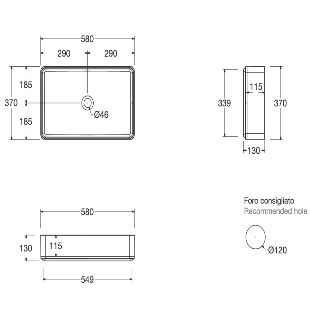 RIVA06 bordstående vask – L: 58 cm