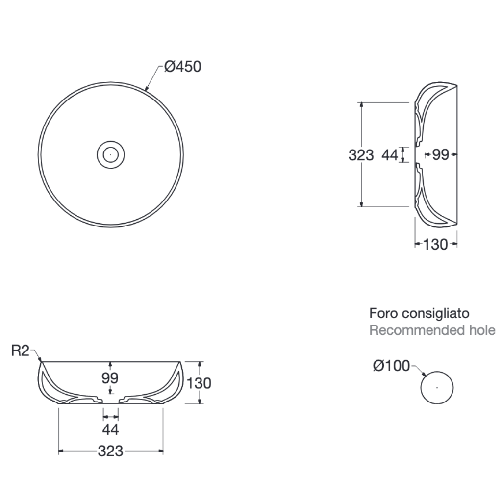 Seed porcelænsvask – Ø: 45 cm
