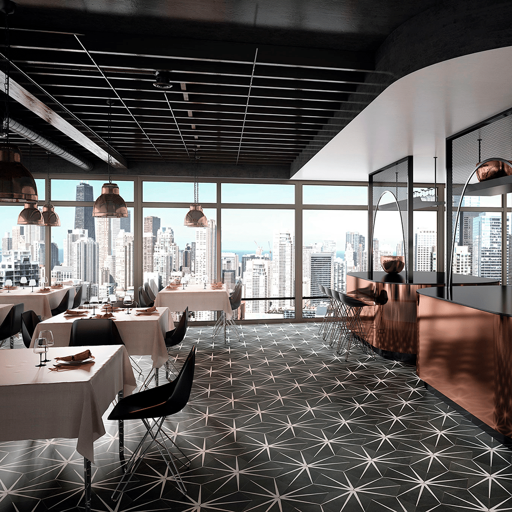 Star flisen i farven Sort