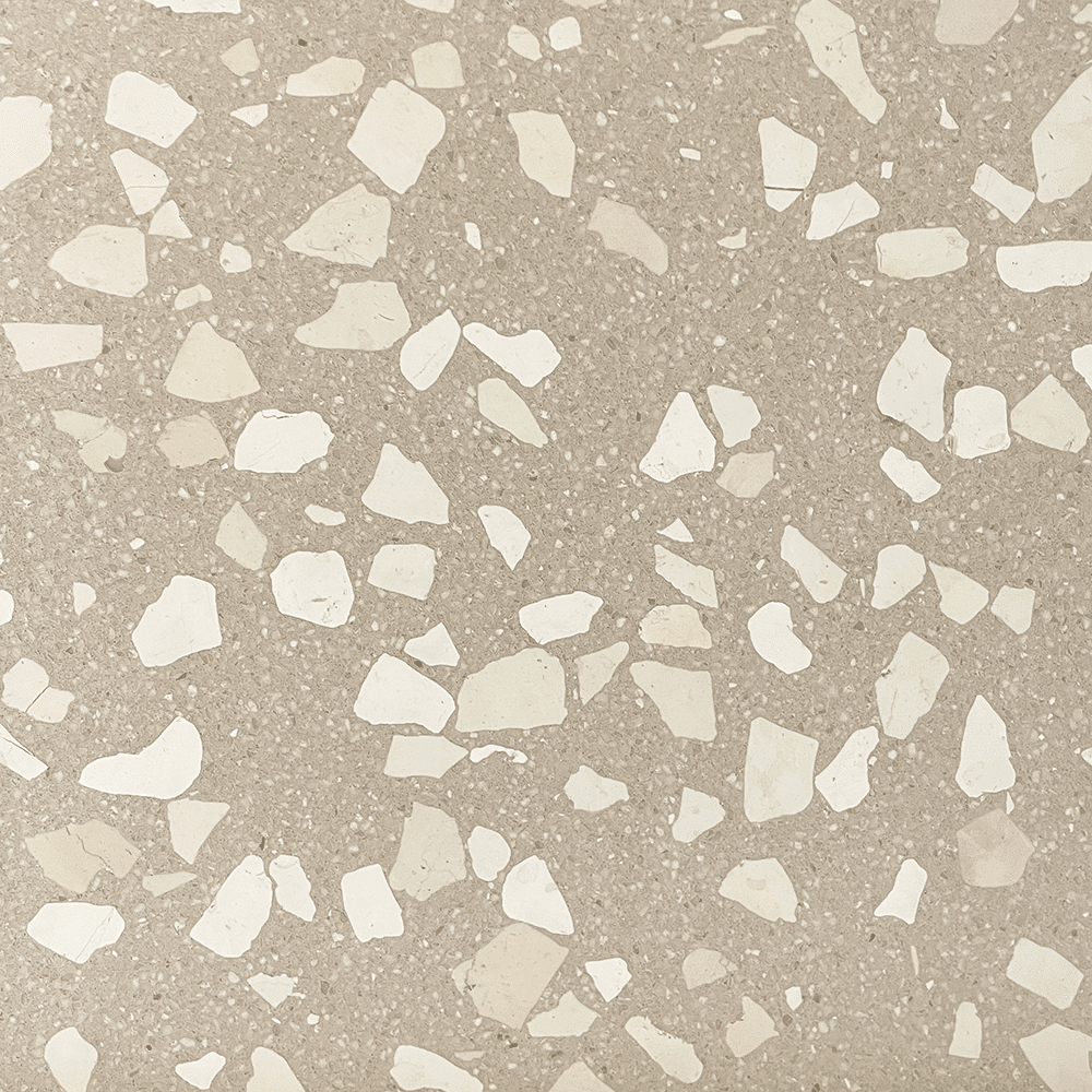 Terrazzo Raw 010 med lyse, beige sten Sokkelkant