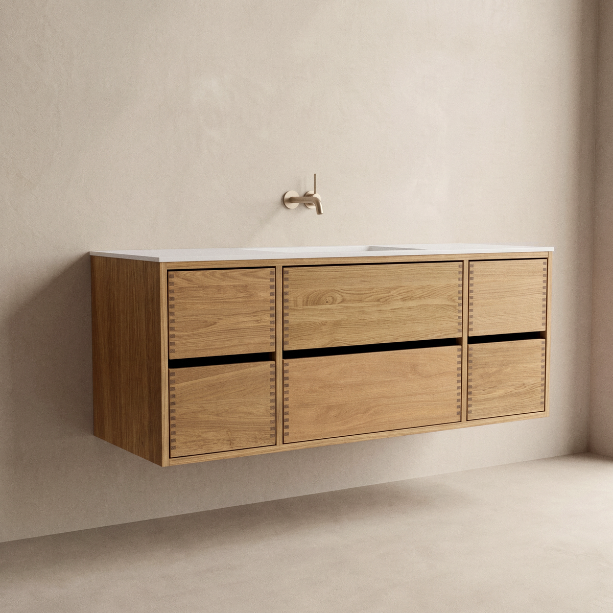 Snedker badmøbel i eg 140 cm CENTER – inklusiv vaskebordplade - 4915