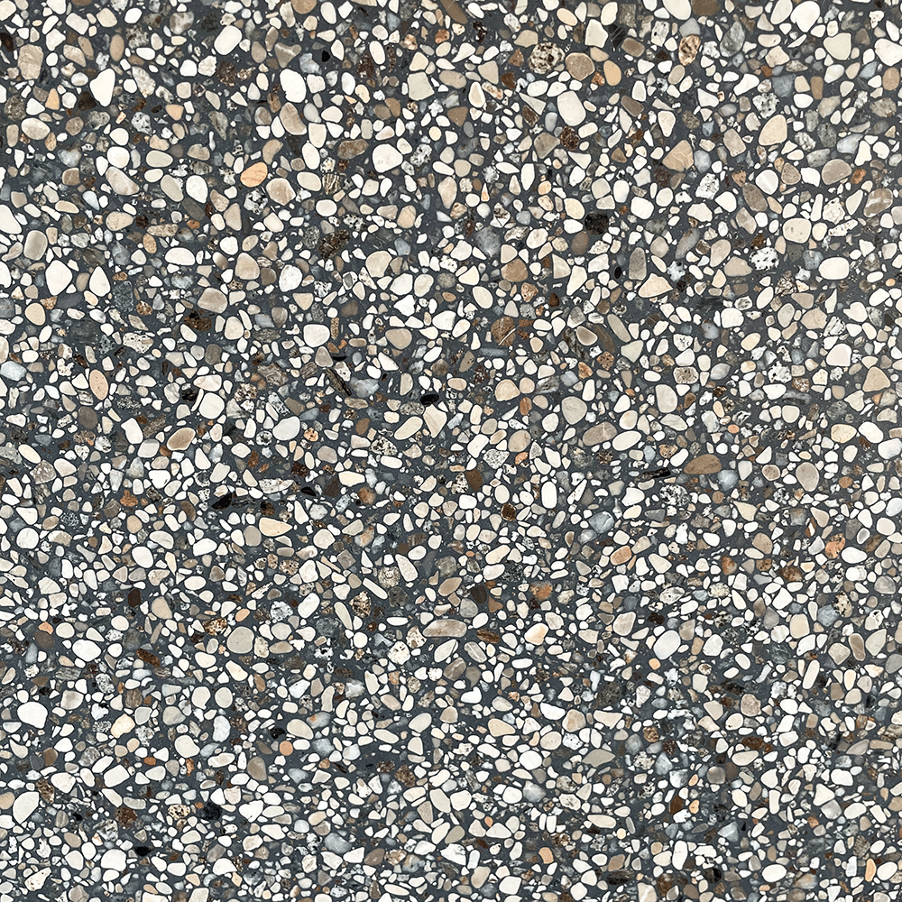 Terrazzo 9020 med gråligt og naturfarvet mix Sokkelkant