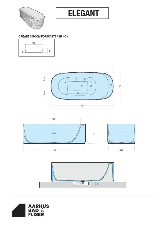 Elegant - Fritstående badekar - 170×75