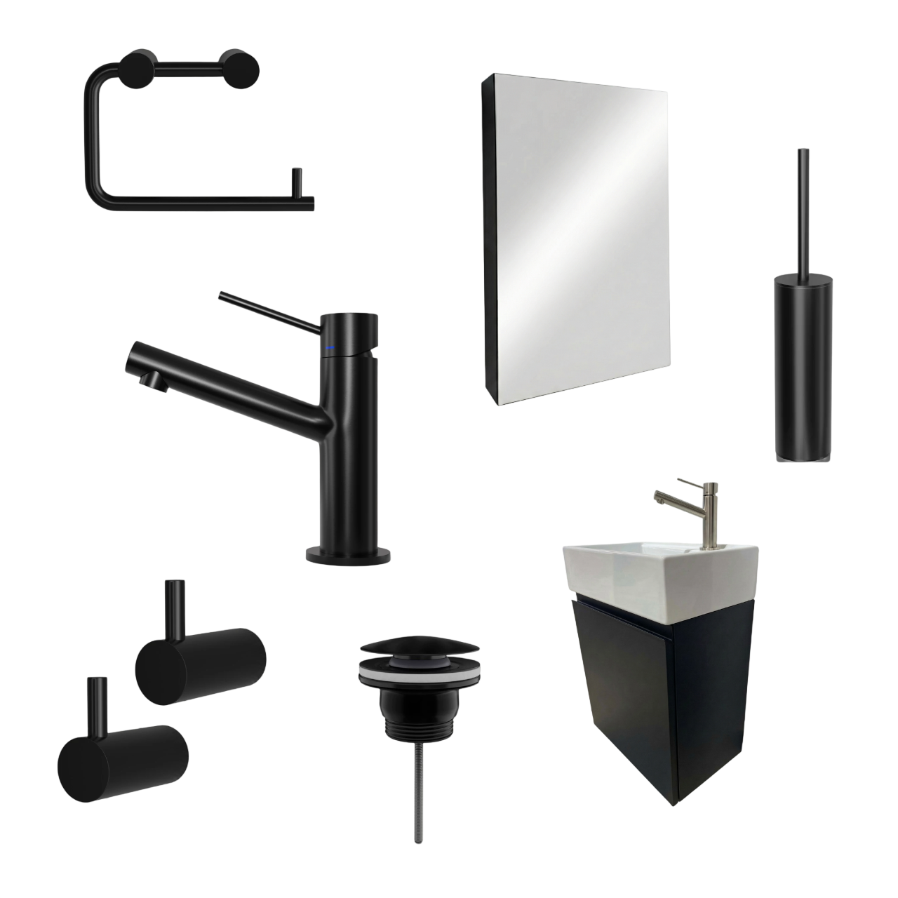 Milano Nero 45 cm Badeværelsespakke – Badmøbel, Spejlskab & Scandtap