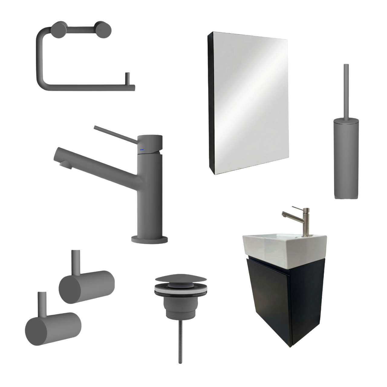 Milano Nero 45 cm Badeværelsespakke – Badmøbel, Spejlskab & Scandtap