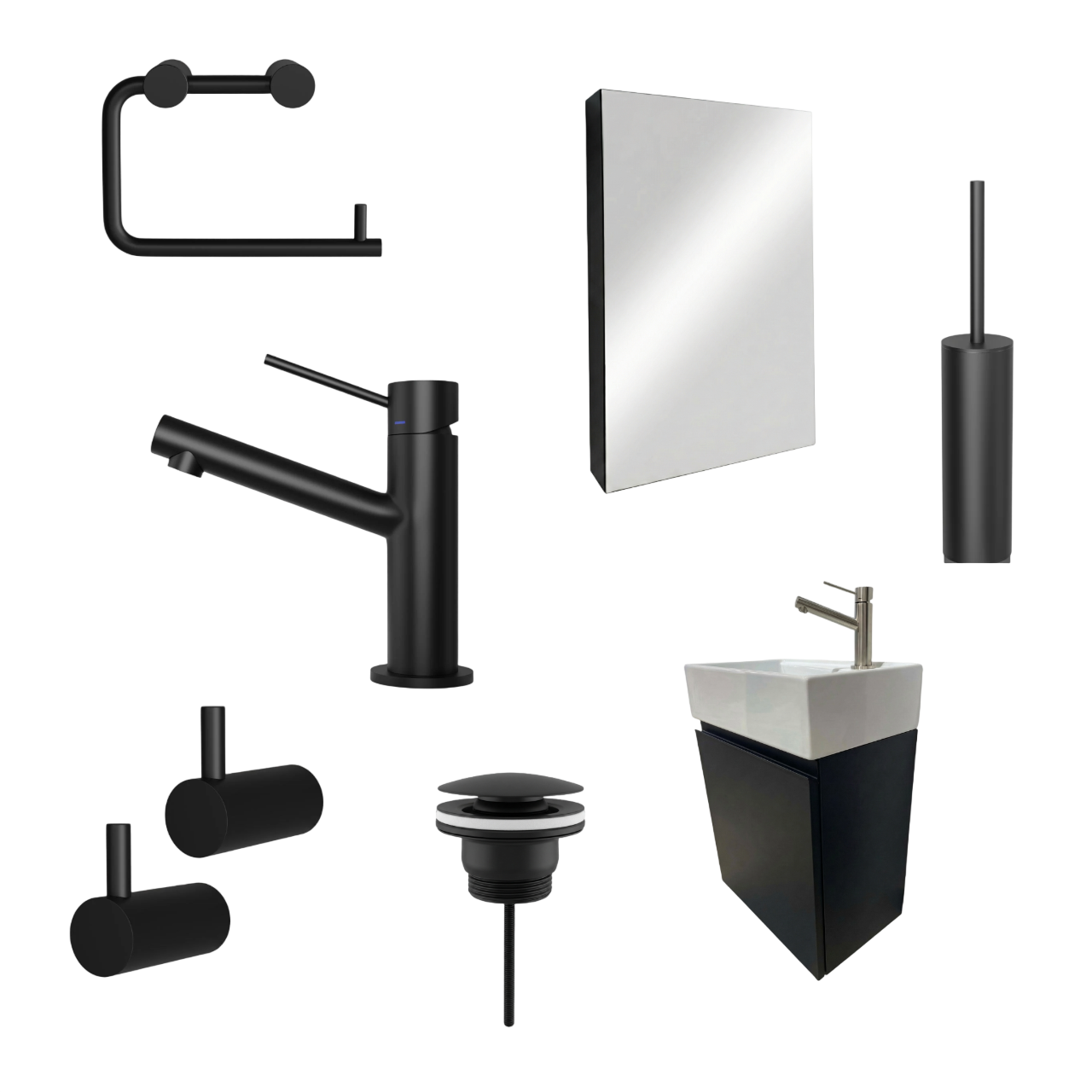 Milano Nero 45 cm Badeværelsespakke – Badmøbel, Spejlskab & Scandtap