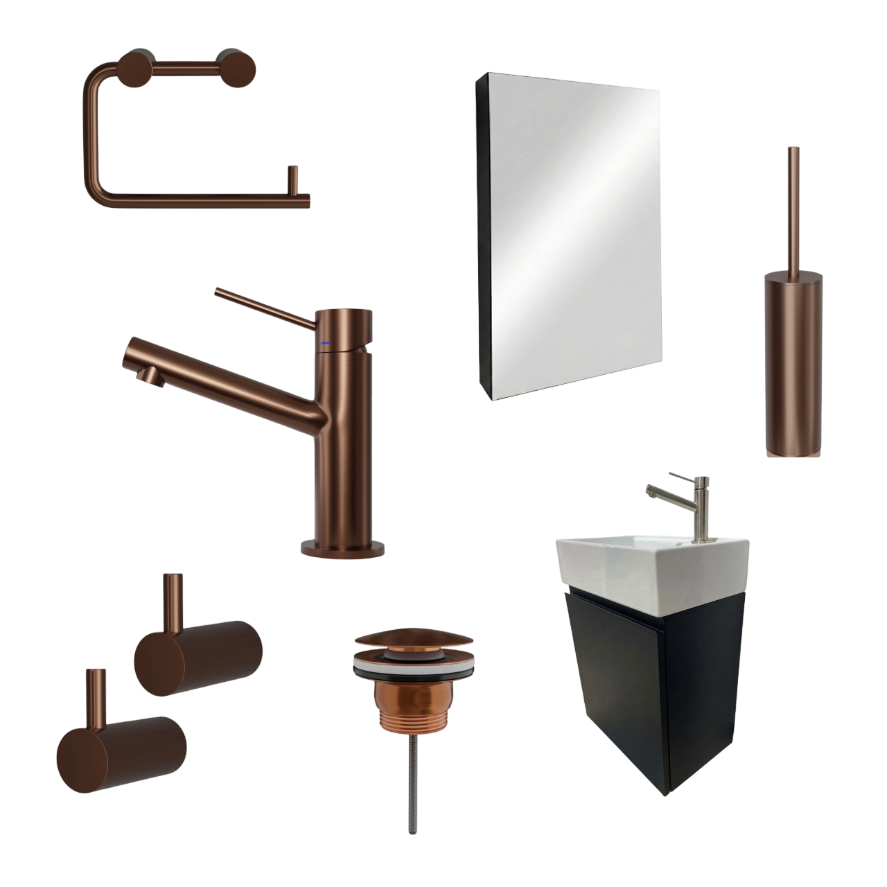 Milano Nero 45 cm Badeværelsespakke – Badmøbel, Spejlskab & Scandtap