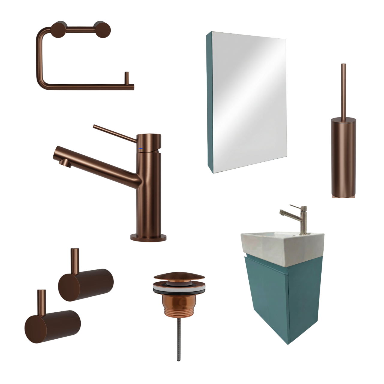 Milano Blu Acciaio 45 cm Badeværelsespakke – Badmøbel, Spejlskab & Scandtap