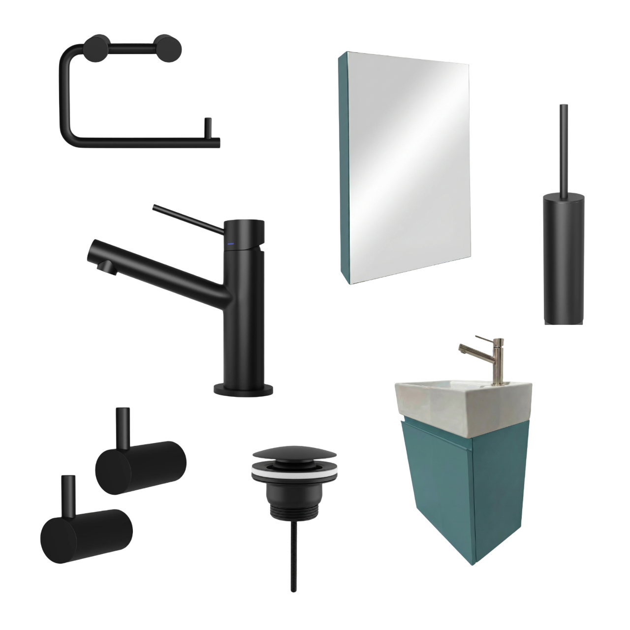 Milano Blu Acciaio 45 cm Badeværelsespakke – Badmøbel, Spejlskab & Scandtap