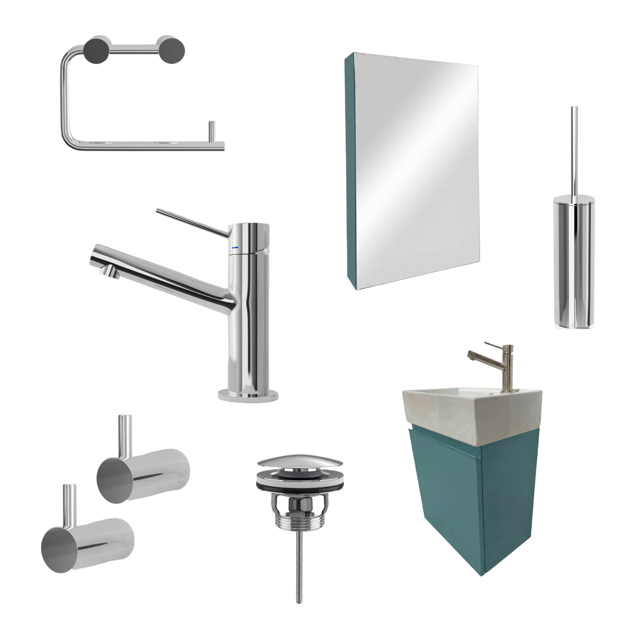 Milano Blu Acciaio 45 cm Badeværelsespakke – Badmøbel, Spejlskab & Scandtap