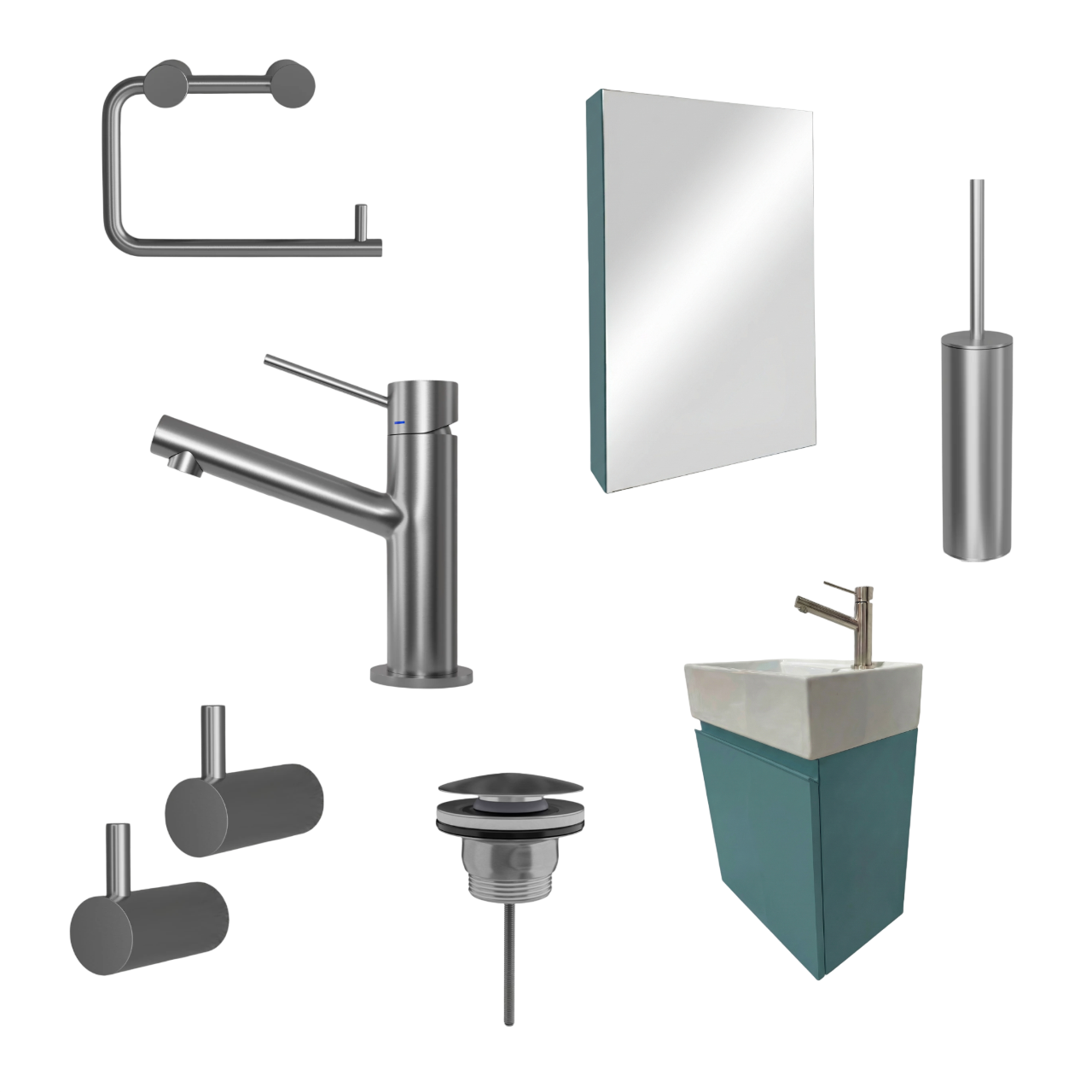 Milano Blu Acciaio 45 cm Badeværelsespakke – Badmøbel, Spejlskab & Scandtap