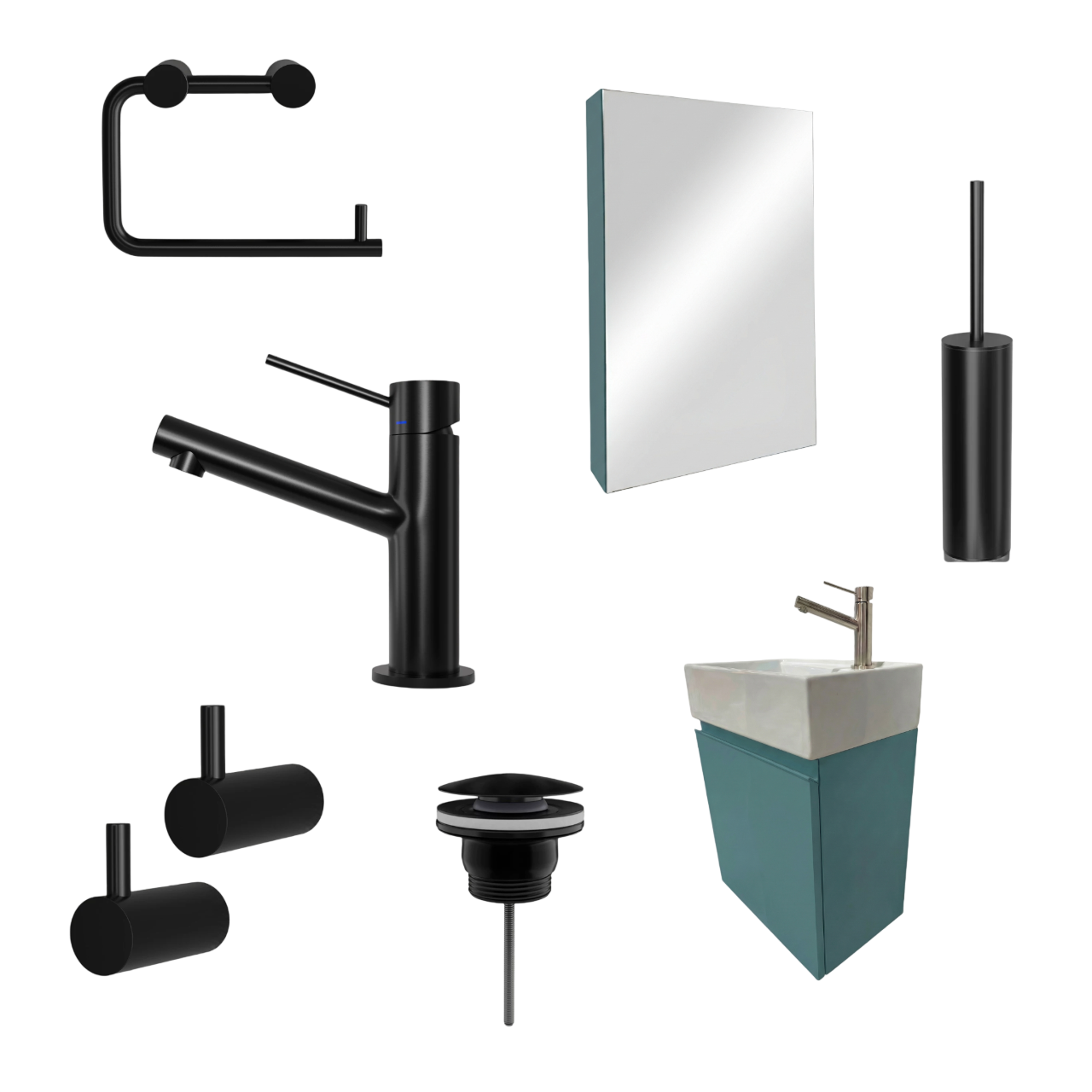 Milano Blu Acciaio 45 cm Badeværelsespakke – Badmøbel, Spejlskab & Scandtap