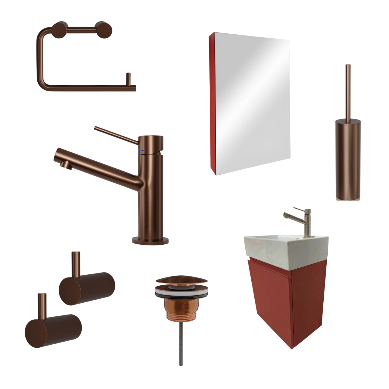 Milano Rosso Cuoio 45 cm Badeværelsespakke – Badmøbel, Spejlskab & Scandtap