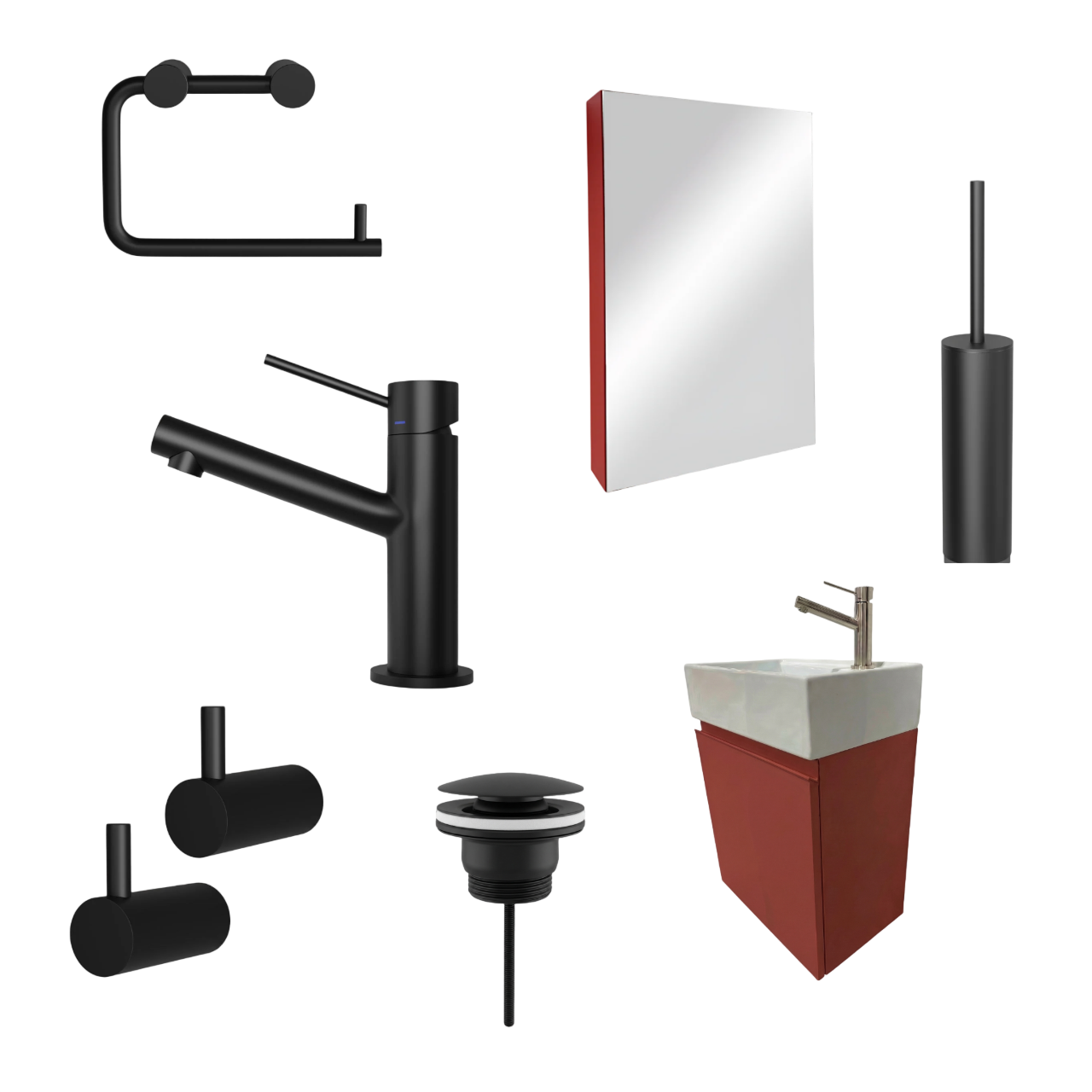 Milano Rosso Cuoio 45 cm Badeværelsespakke – Badmøbel, Spejlskab & Scandtap