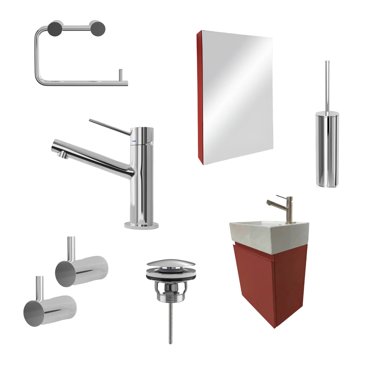 Milano Rosso Cuoio 45 cm Badeværelsespakke – Badmøbel, Spejlskab & Scandtap