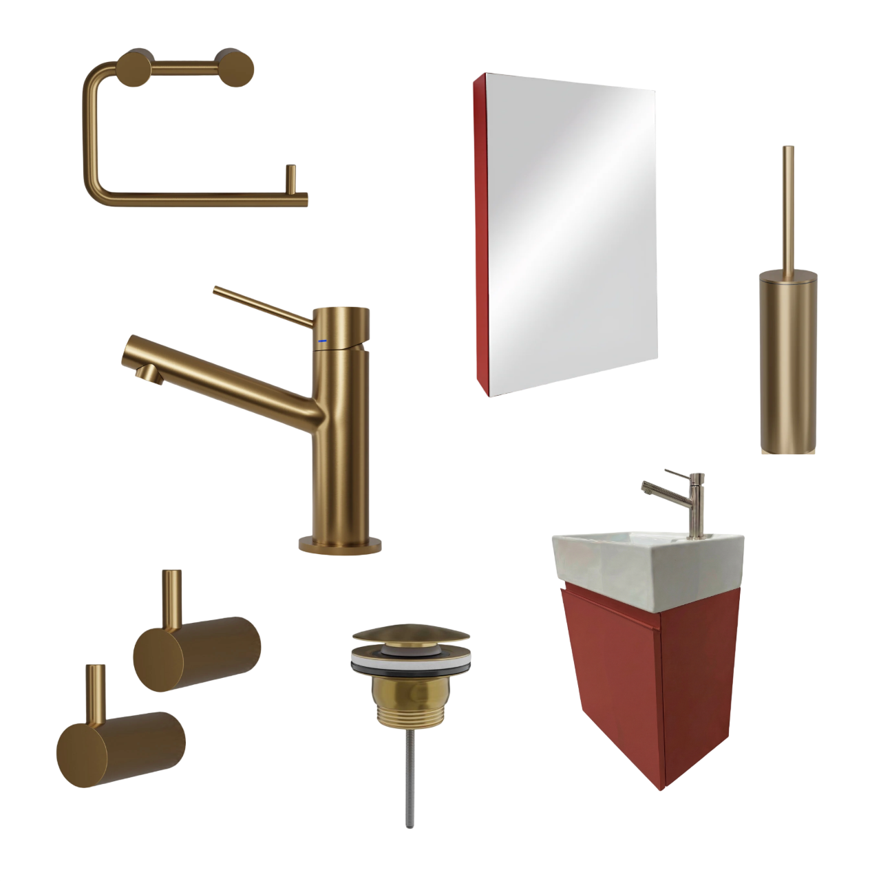 Milano Rosso Cuoio 45 cm Badeværelsespakke – Badmøbel, Spejlskab & Scandtap