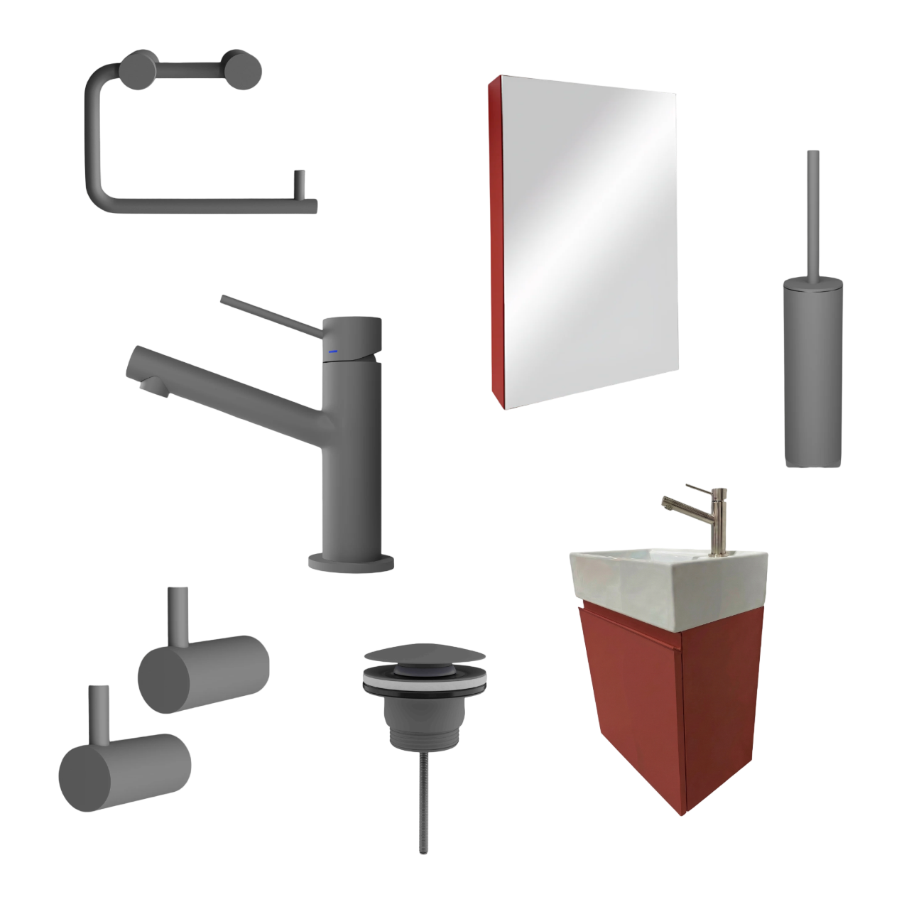 Milano Rosso Cuoio 45 cm Badeværelsespakke – Badmøbel, Spejlskab & Scandtap