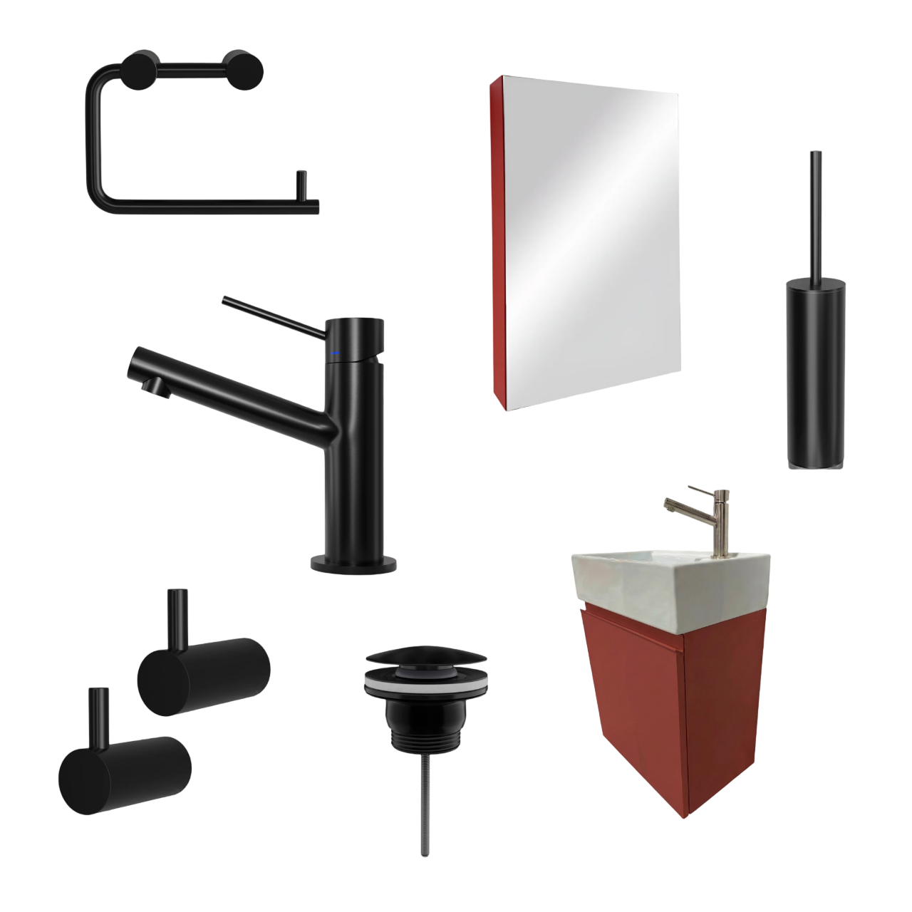 Milano Rosso Cuoio 45 cm Badeværelsespakke – Badmøbel, Spejlskab & Scandtap