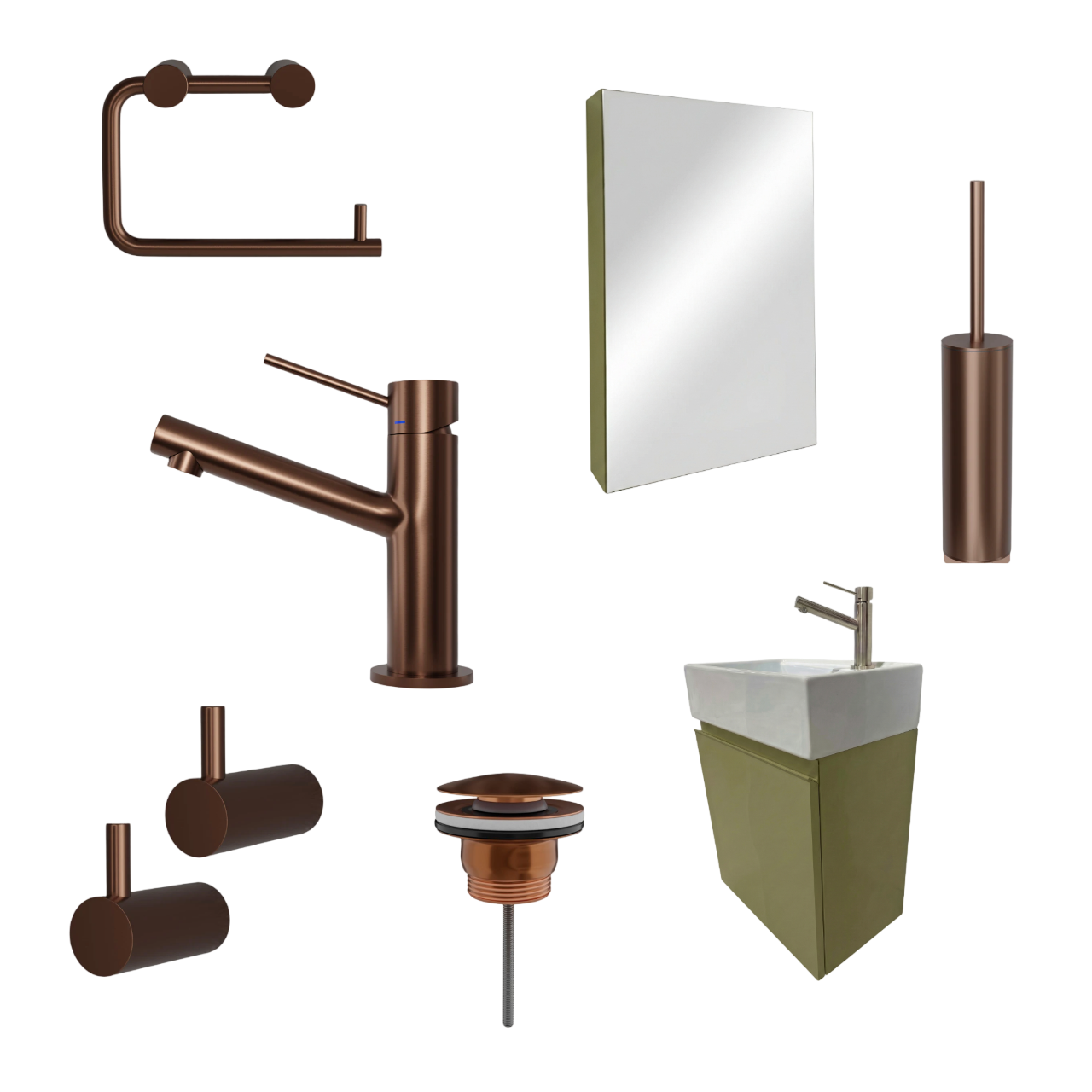 Milano Verde Canna 45 cm Badeværelsespakke – Badmøbel, Spejlskab & Scandtap