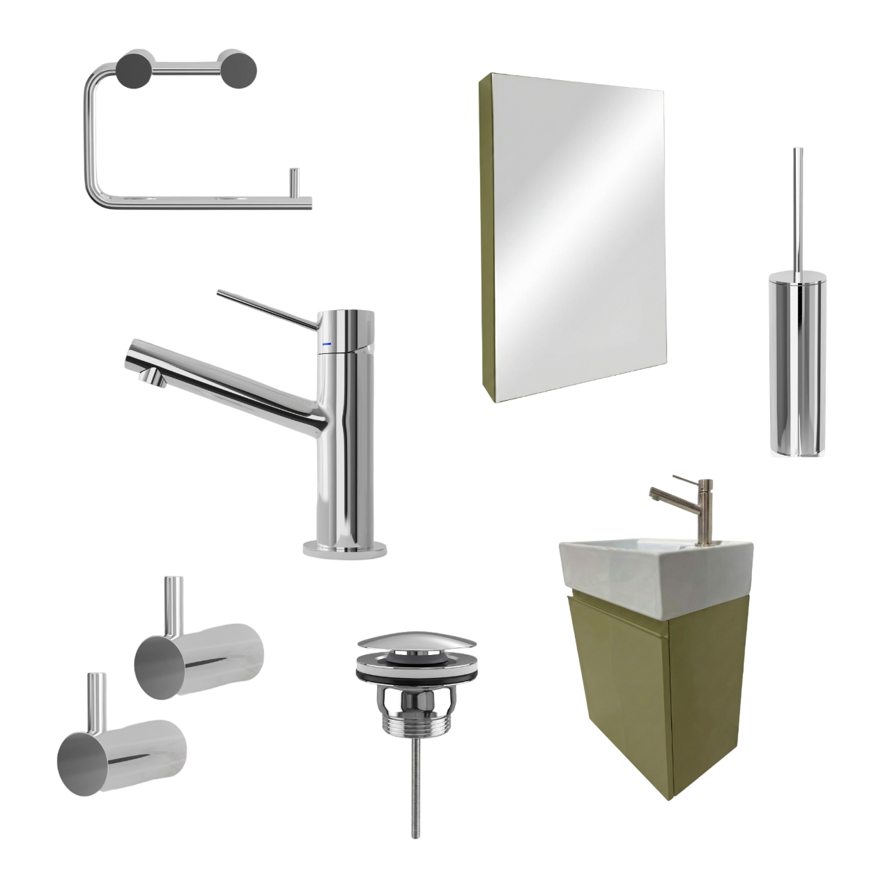 Milano Verde Canna 45 cm Badeværelsespakke – Badmøbel, Spejlskab & Scandtap