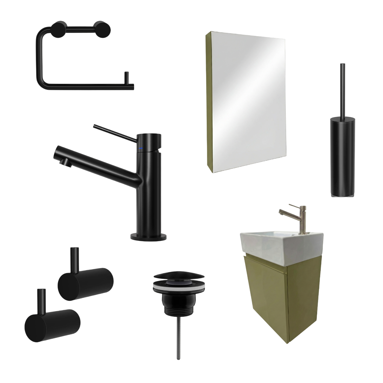 Milano Verde Canna 45 cm Badeværelsespakke – Badmøbel, Spejlskab & Scandtap