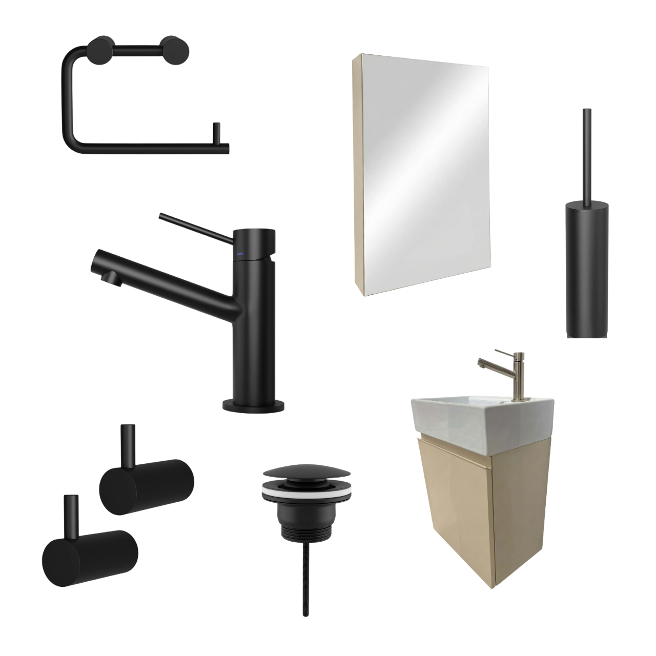 Milano Sahara 45 cm Badeværelsespakke – Badmøbel, Spejlskab & Scandtap