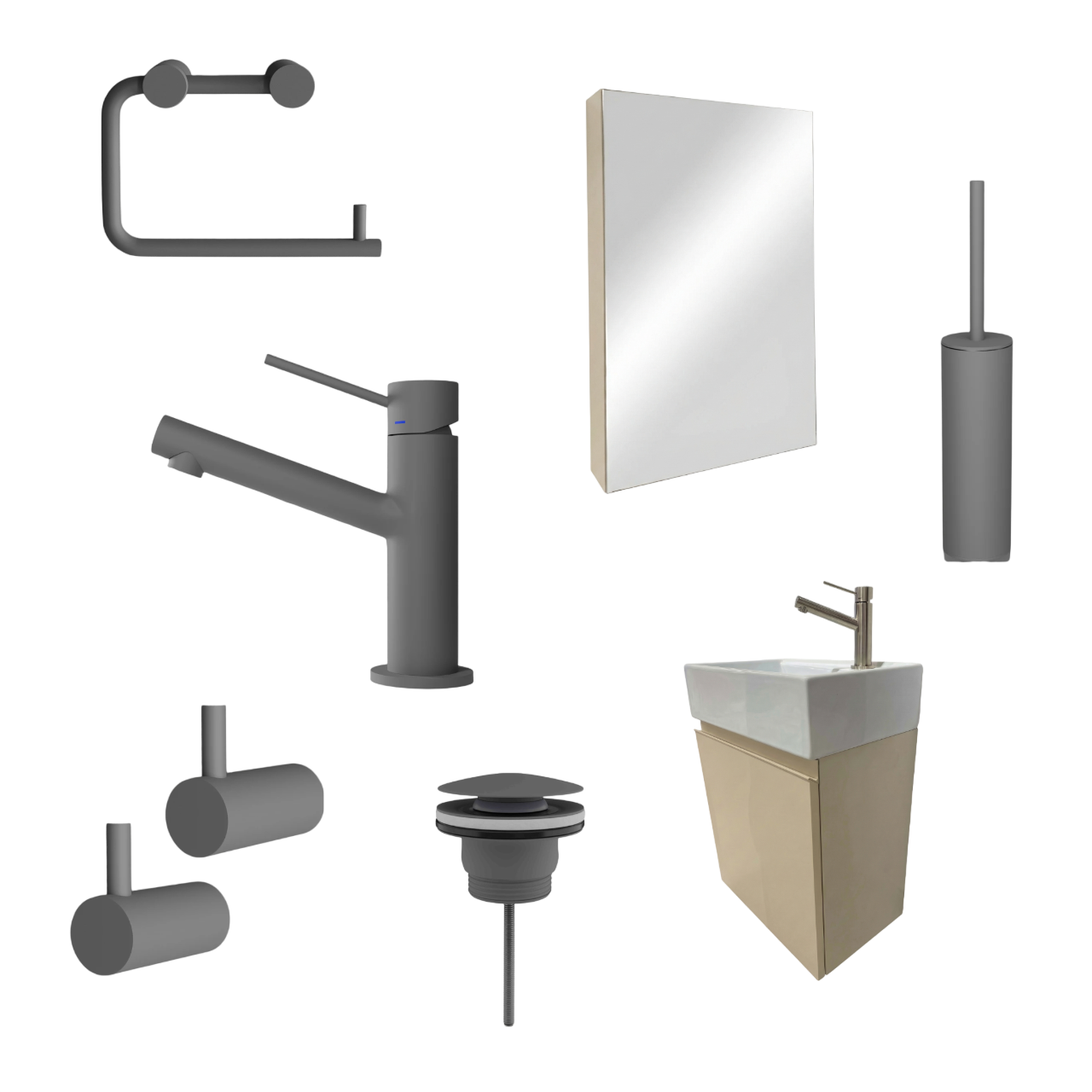 Milano Sahara 45 cm Badeværelsespakke – Badmøbel, Spejlskab & Scandtap